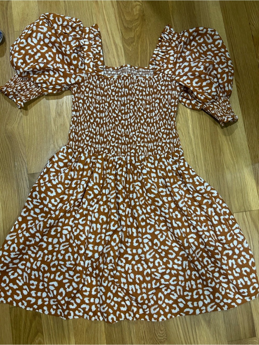 Rust White Puff-Sleeve Smocked Mini Dress - Women